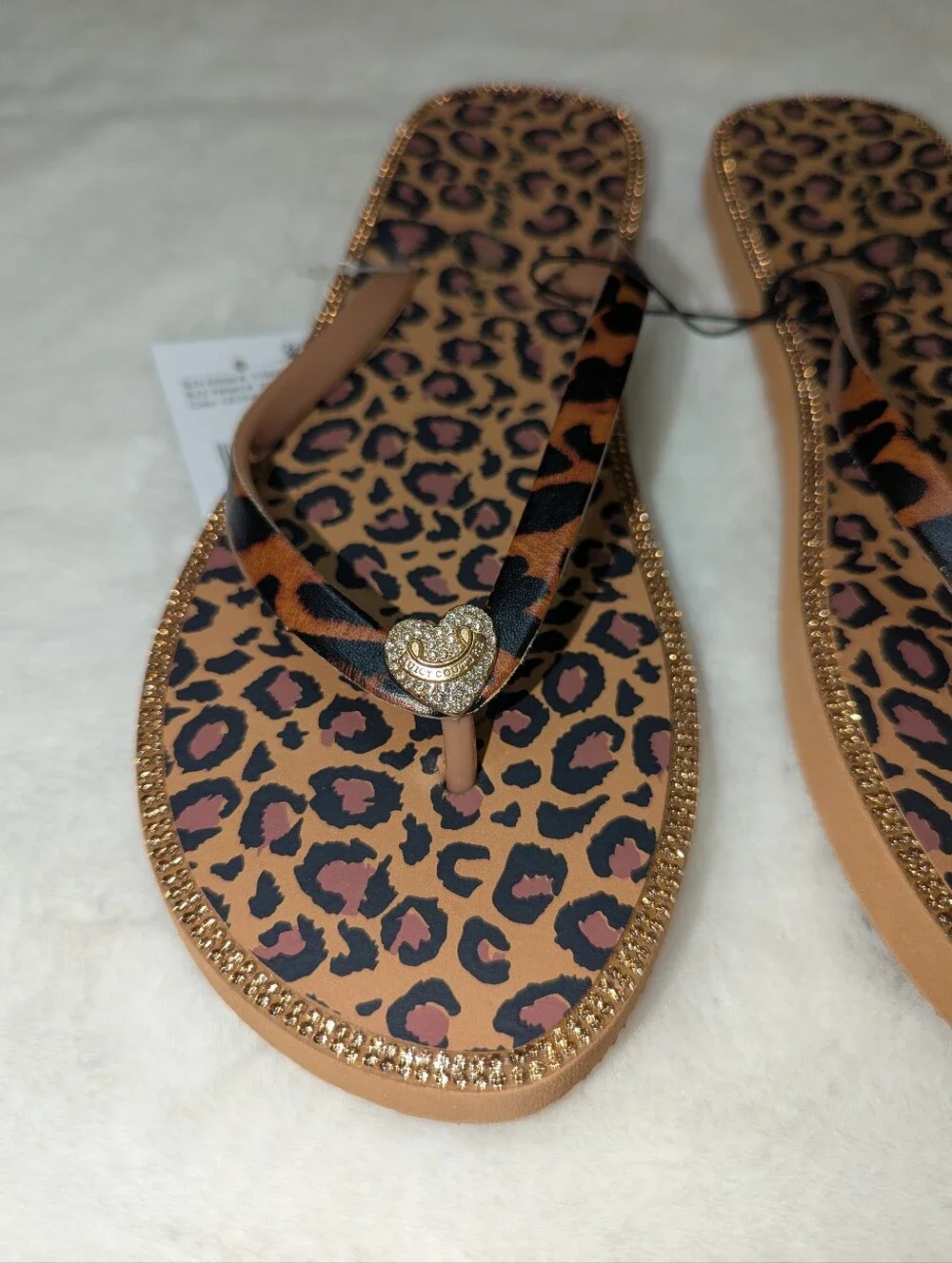 Juicy Couture Y2K Leopard Print Flip Flops